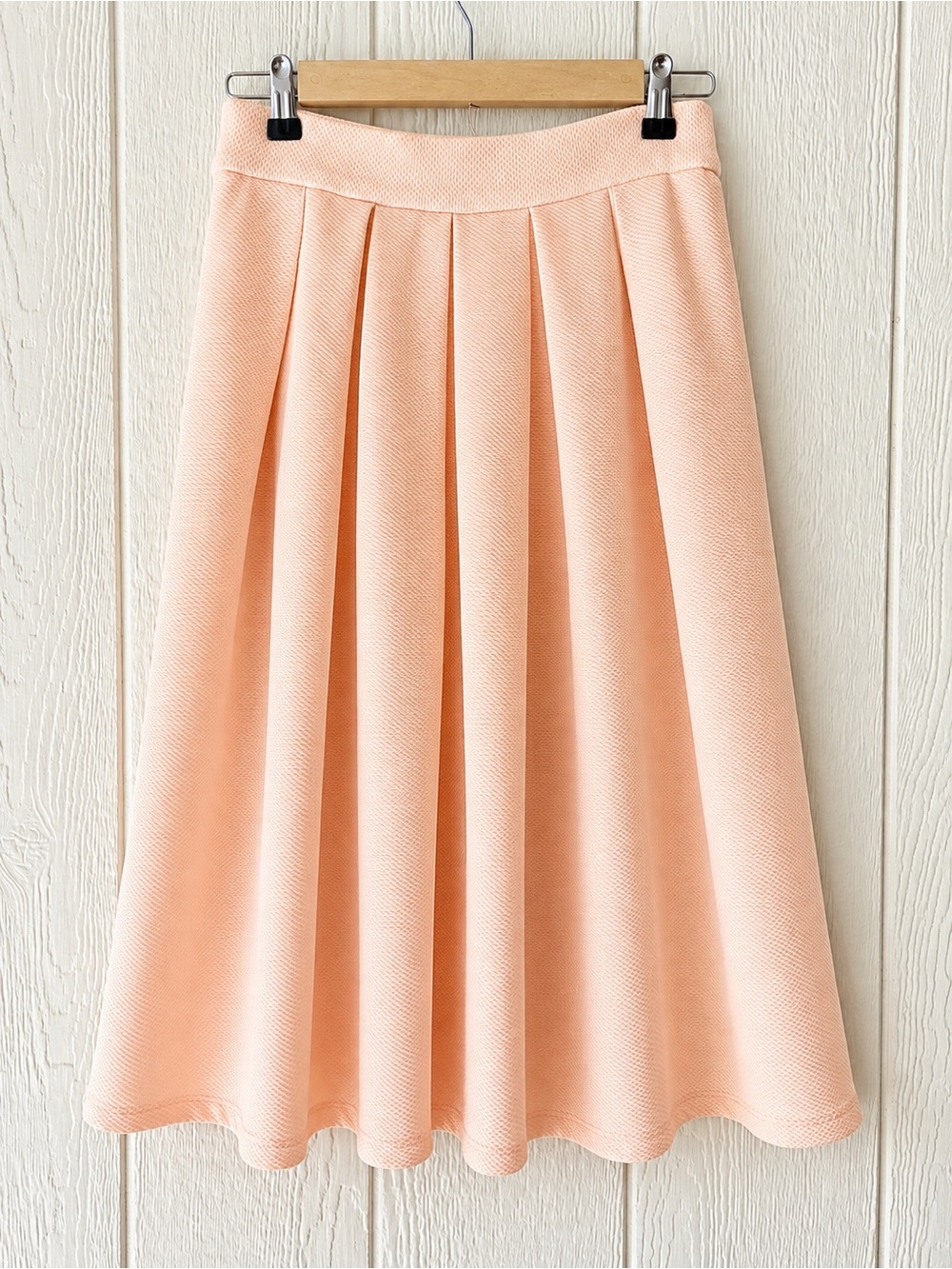 WAYF Peach Pleated Midi Skirt High Waisted A-Line Box Pleat Coquette M